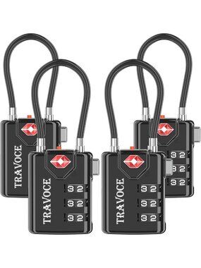 TSA Approved Combination Cable Luggage Locks - 4 Pack, Travel Security